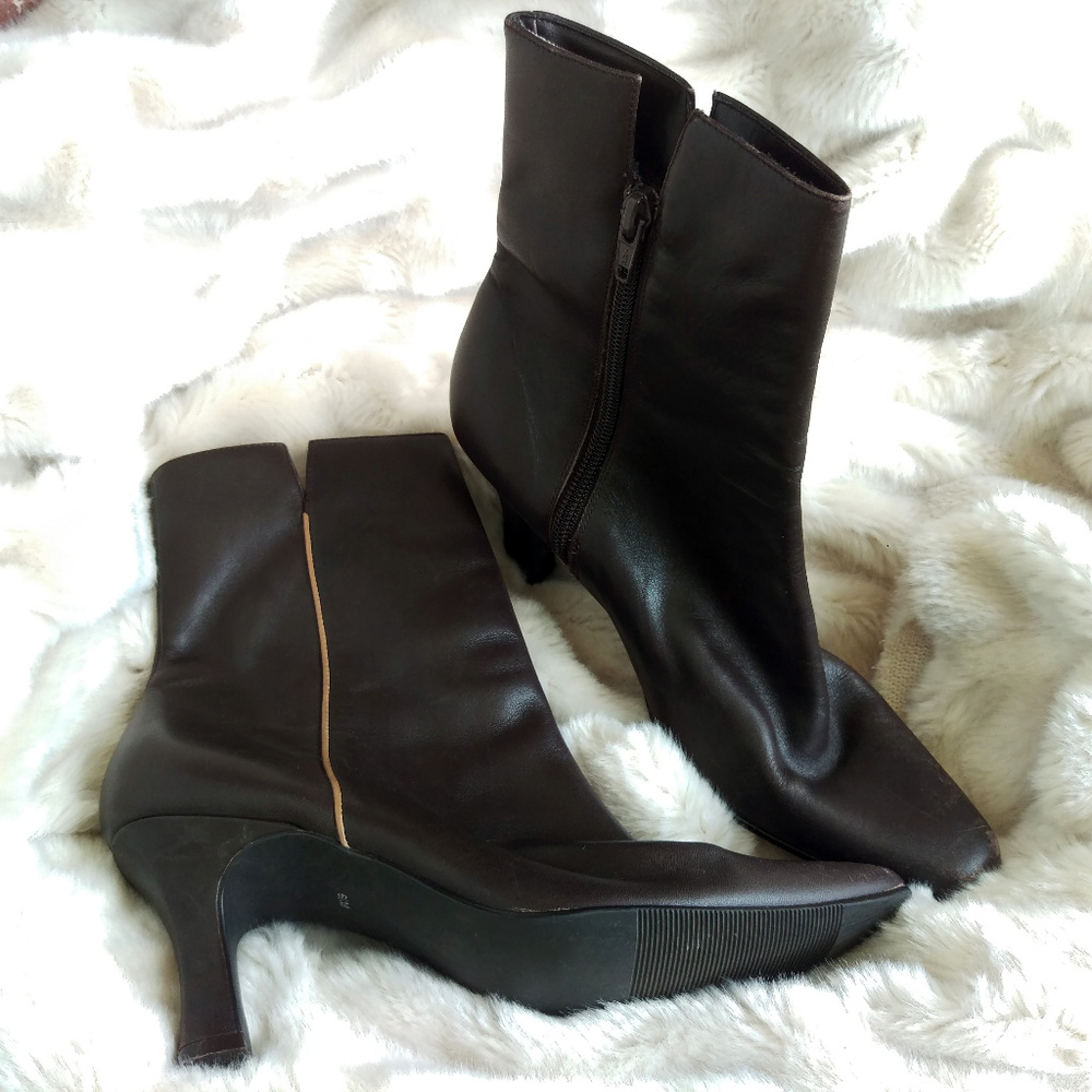 Mocha brown leather heeled ankle boots 6.5